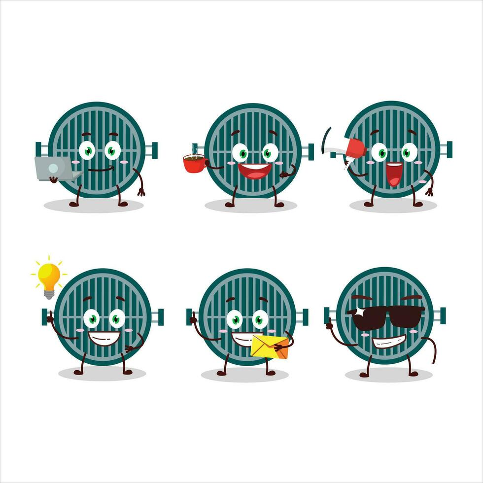 grill tecknad serie karaktär med olika typer av företag uttryckssymboler vektor