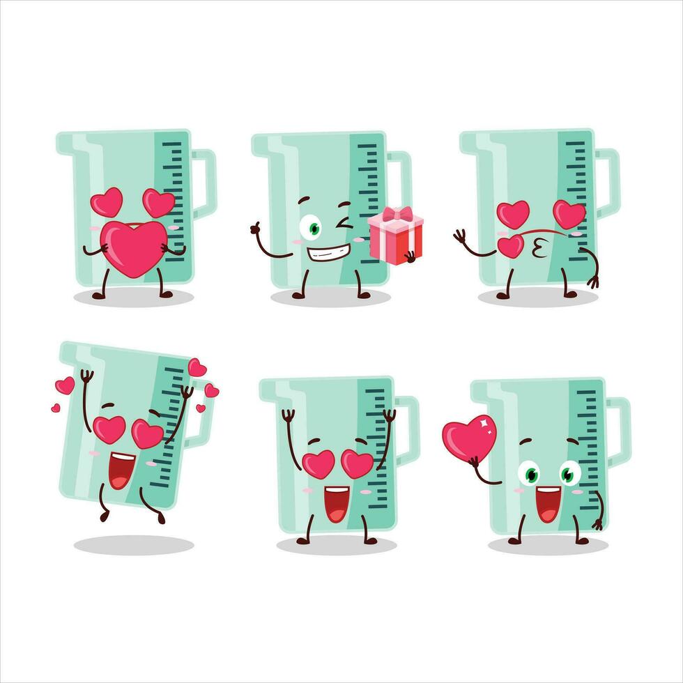 Messung Tasse Karikatur Charakter mit Liebe süß Emoticon vektor