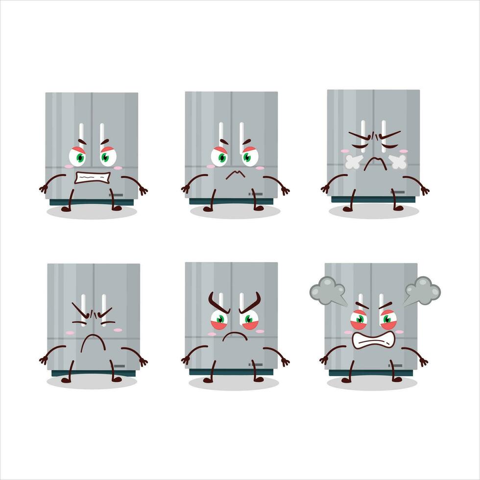 Kühlschrank Karikatur Charakter mit verschiedene wütend Ausdrücke vektor