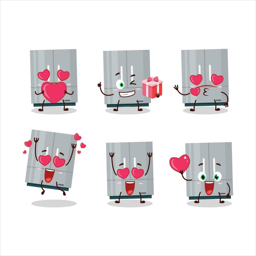 Kühlschrank Karikatur Charakter mit Liebe süß Emoticon vektor