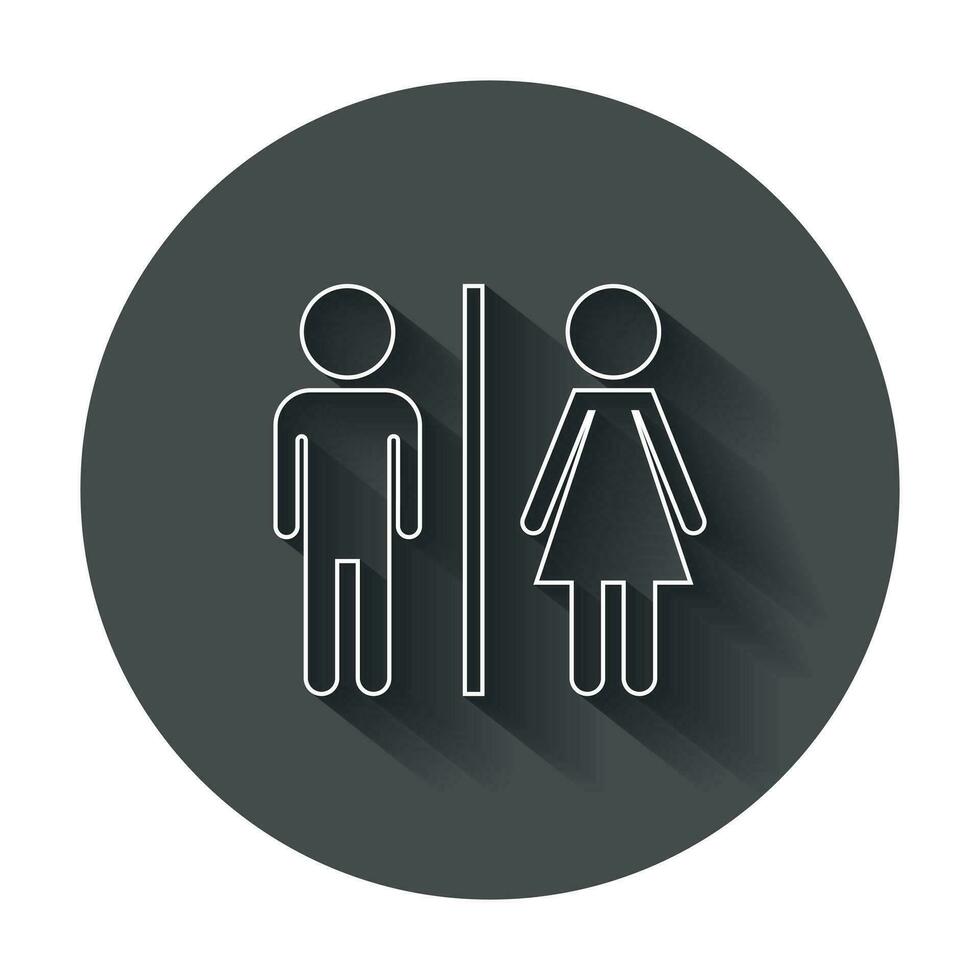 toalett, toalett platt vektor ikon . män och kvinnor tecken för toalett med lång skugga.