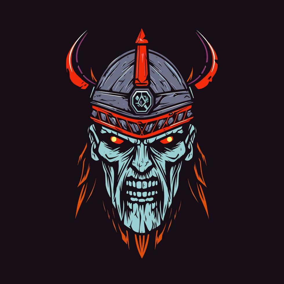 dyka in i de mörk rike av Nordisk mytologi med en zombie viking krigare, en efterhängsen och våldsam illustration vektor