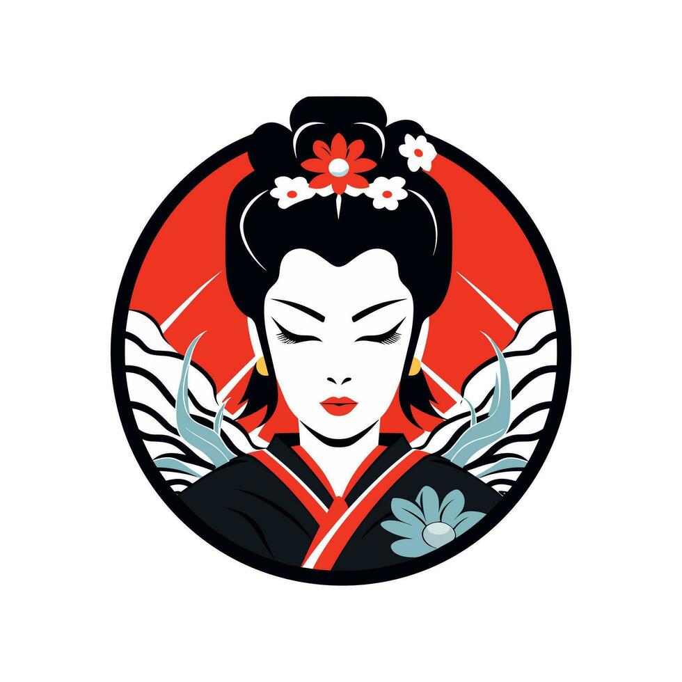 invecklat hand dragen japansk geisha flicka illustration, perfekt för skapande unik och visuellt fantastisk logotyp mönster vektor