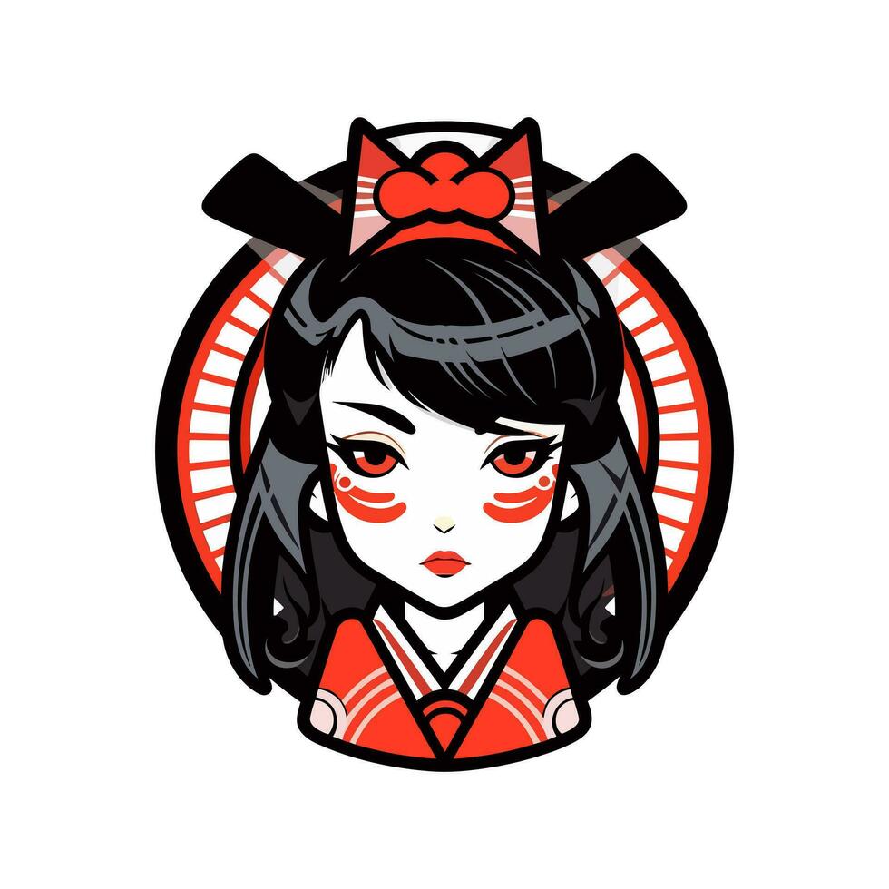 aufwendig Hand gezeichnet japanisch Geisha Mädchen Illustration, perfekt zum Erstellen einzigartig und visuell atemberaubend Logo Designs vektor