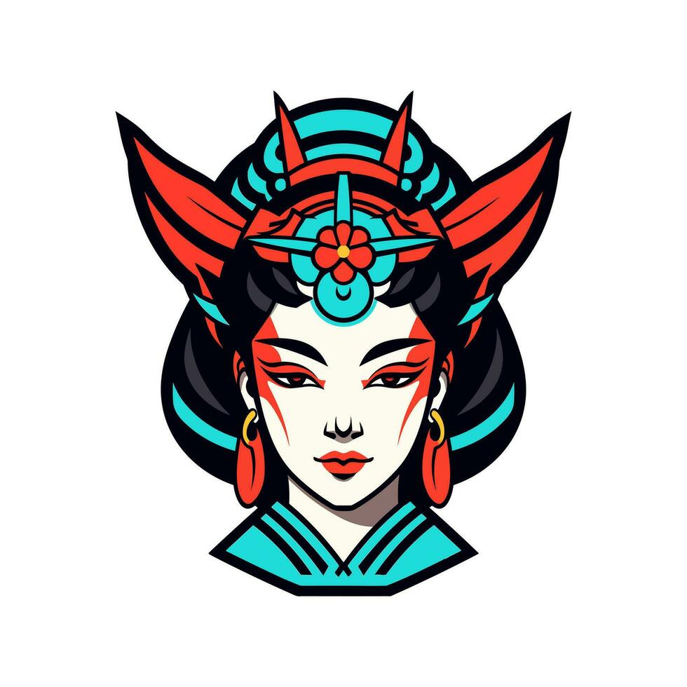 invecklat hand dragen japansk geisha flicka illustration, perfekt för skapande unik och visuellt fantastisk logotyp mönster vektor