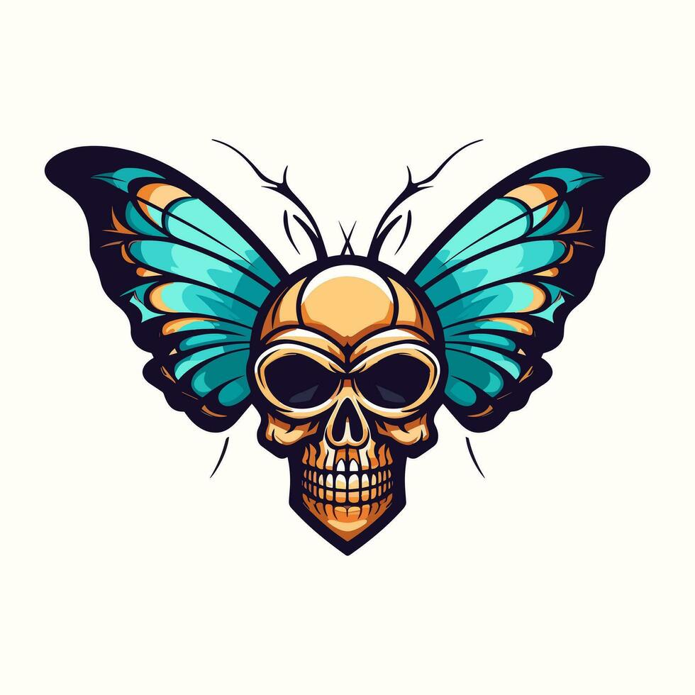 Schädel Schmetterling Flügel Illustration Hand gezeichnet Logo Design vektor