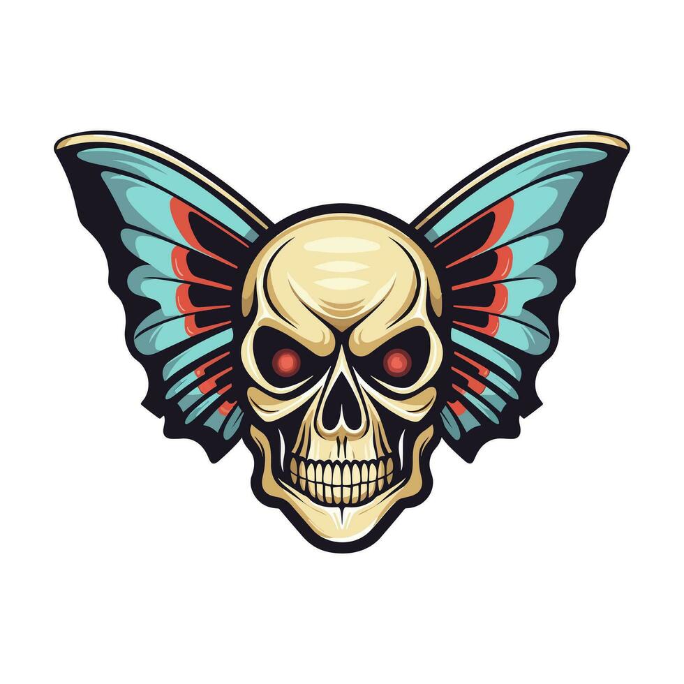 Schädel mit Schmetterling Flügel Illustration Hand gezeichnet Logo Design vektor
