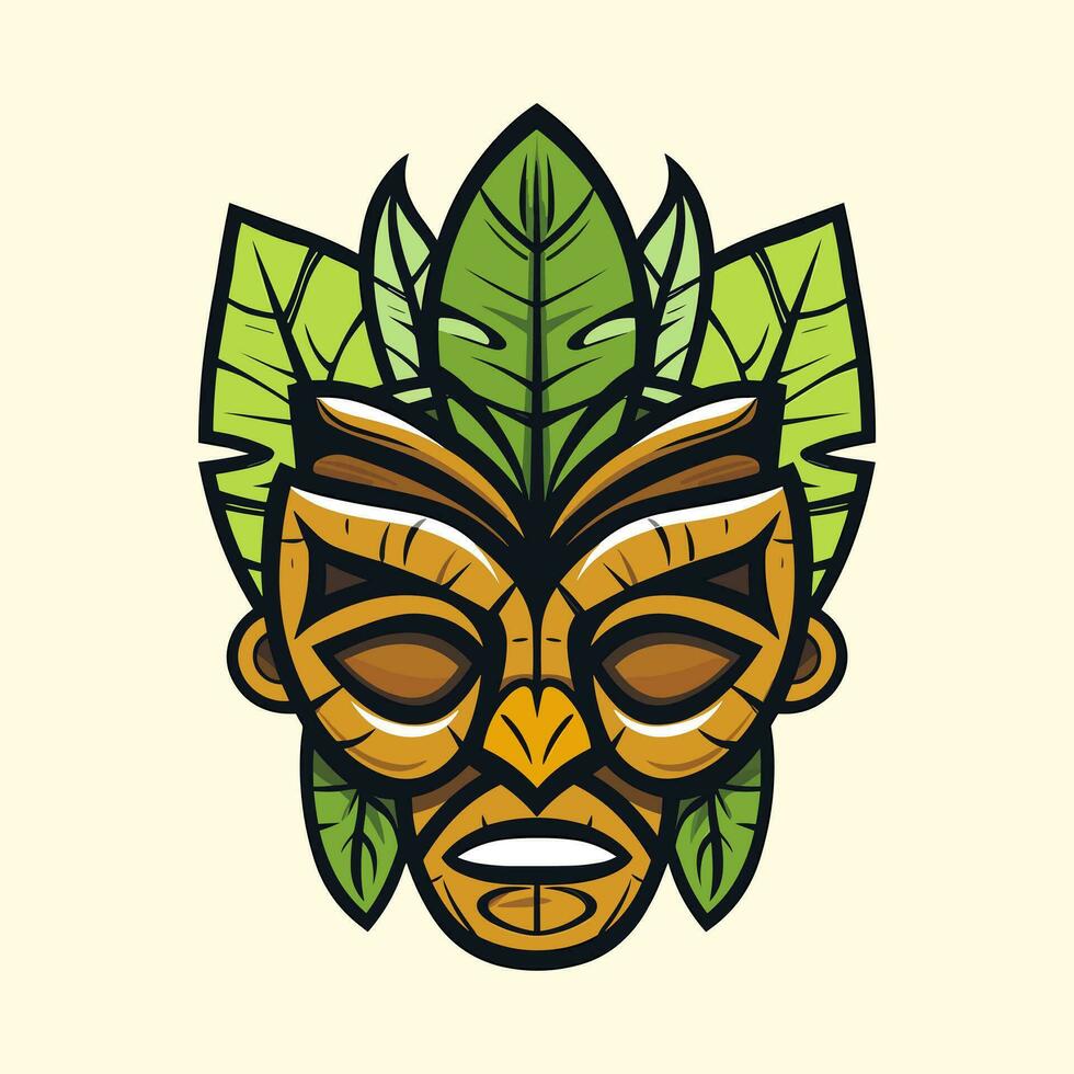 omfamning de anda av de öar med en trä- tiki mask stam- logotyp. unik, djärv, och full av symbolism, den ger en Rör av äkthet till din varumärke vektor