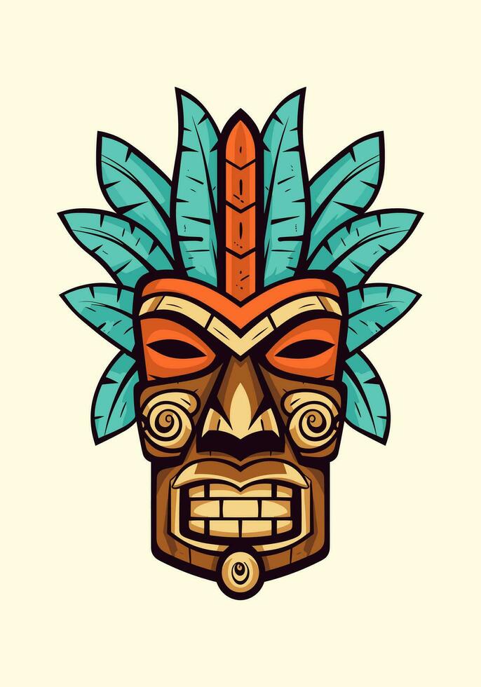 trä- tiki mask stam- logotyp, hand dragen med invecklad detaljer. en fängslande blandning av kultur, konst, och identitet för din varumärke vektor