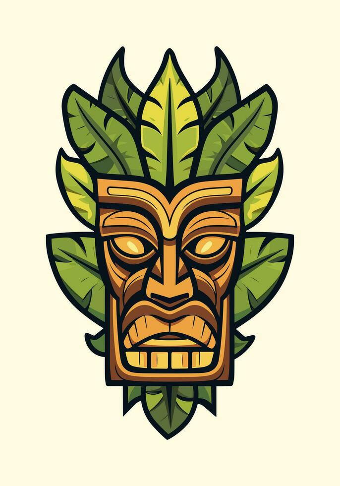 trä- tiki mask stam- logotyp, hand dragen med invecklad detaljer. en fängslande blandning av kultur, konst, och identitet för din varumärke vektor