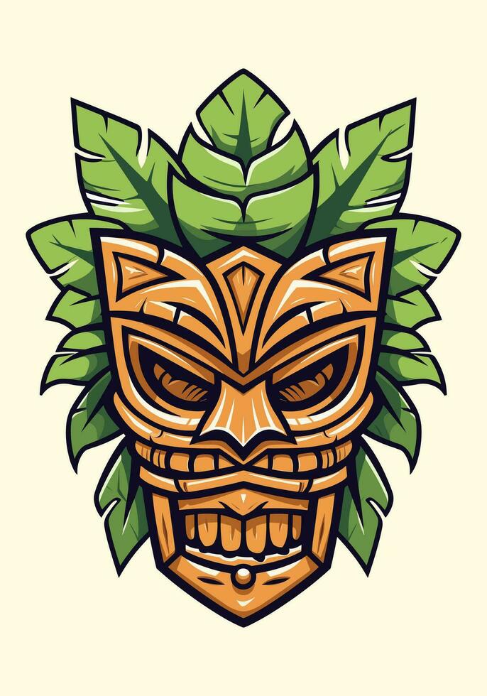 trä- tiki mask stam- hand dragen logotyp design illustration vektor