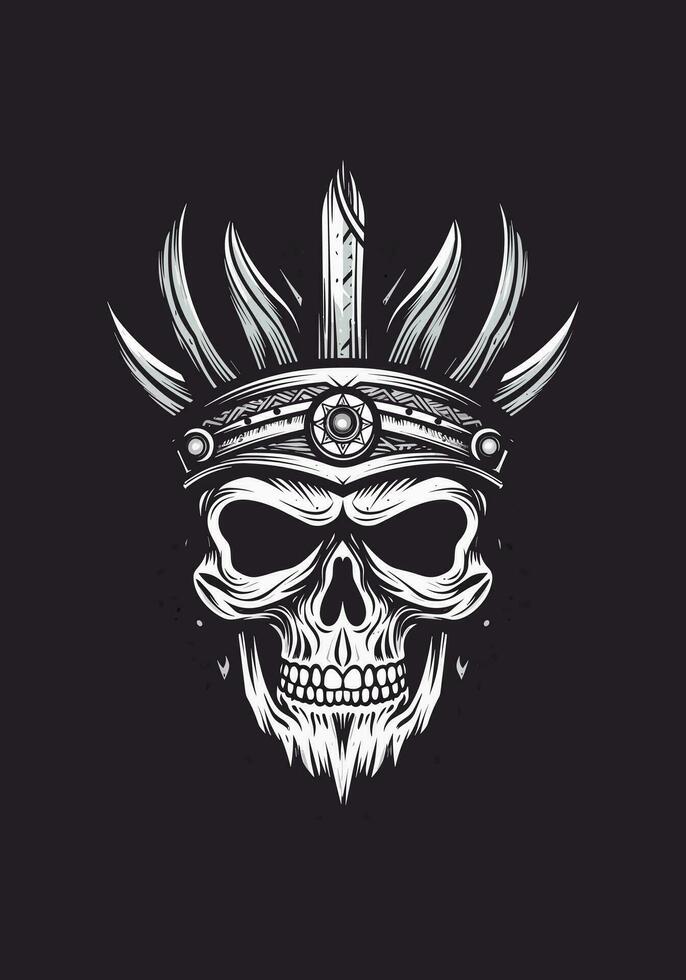 viking skalle krigare hand dragen logotyp design illustration vektor
