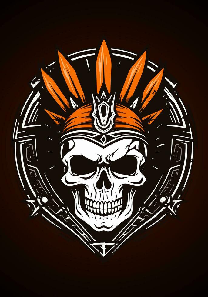 ein auffällig Hand gezeichnet Logo Design Illustration von ein Schädel Krieger, hervorrufen ein Sinn von Intensität, Festlegung, und furchtlos Geist vektor