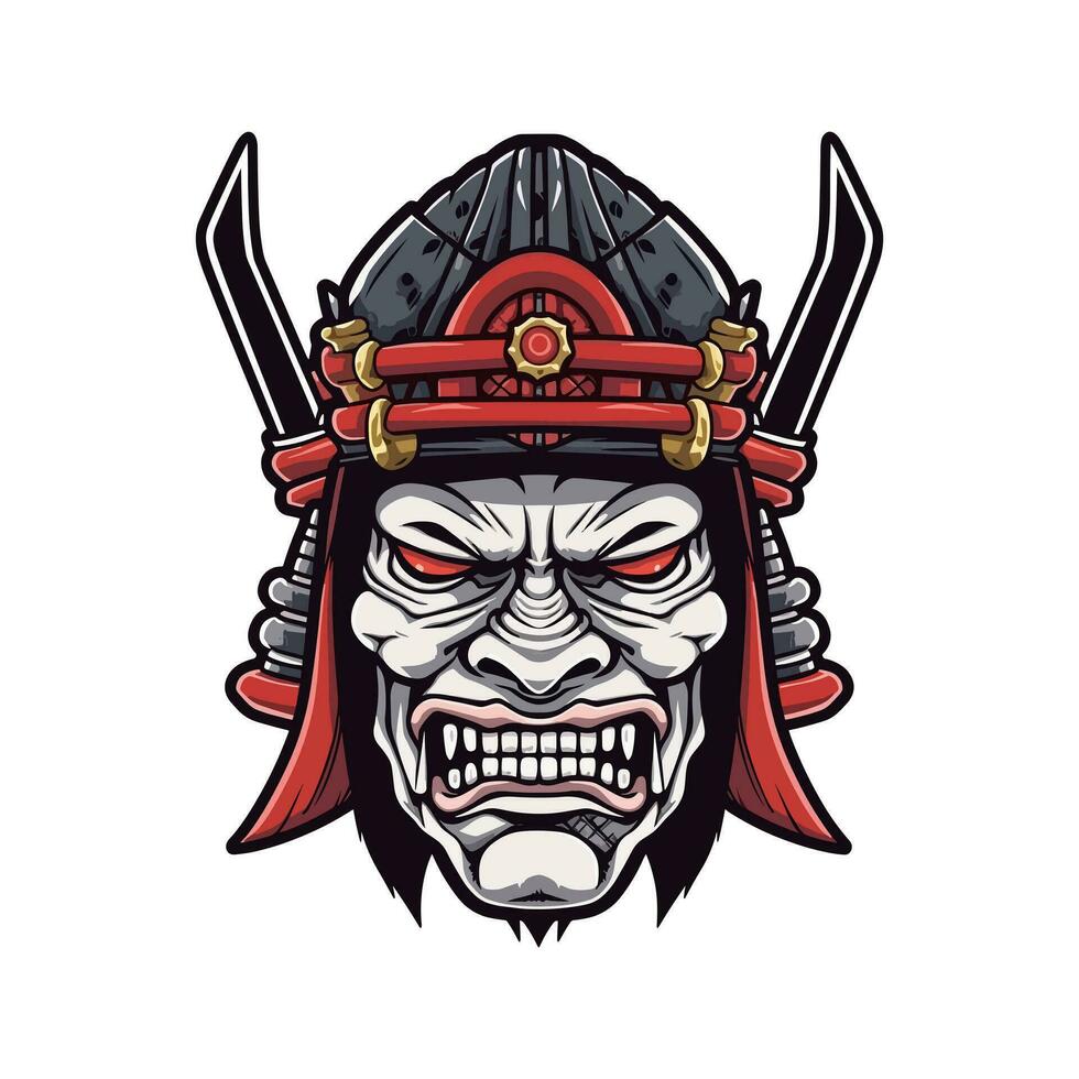 Zombie Samurai Rüstung Hand gezeichnet Logo Design Illustration vektor