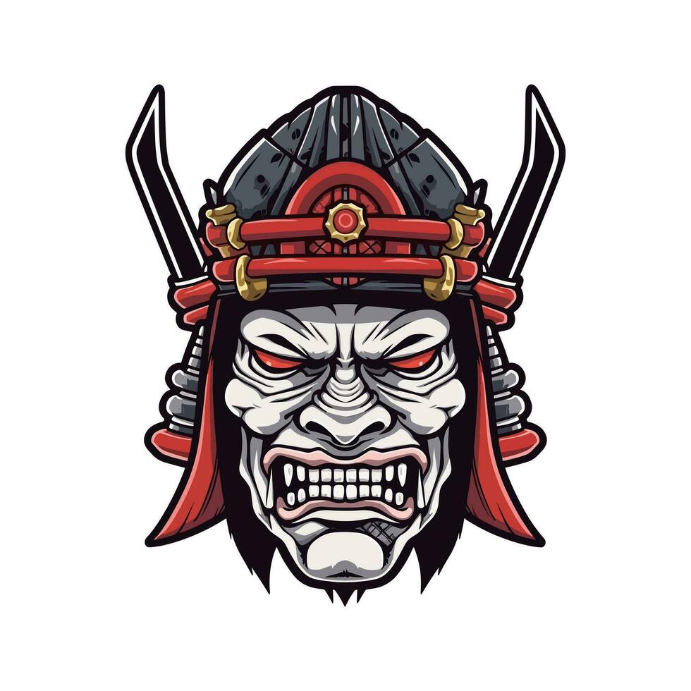zombie samuraj rustning hand dragen logotyp design illustration vektor