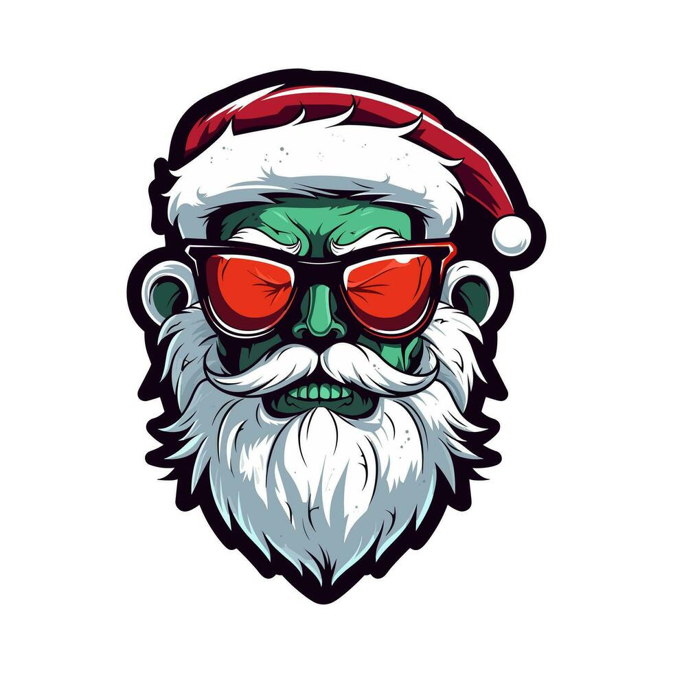 Sonnenbrille Santa Zombie Hand gezeichnet Logo Design Illustration vektor