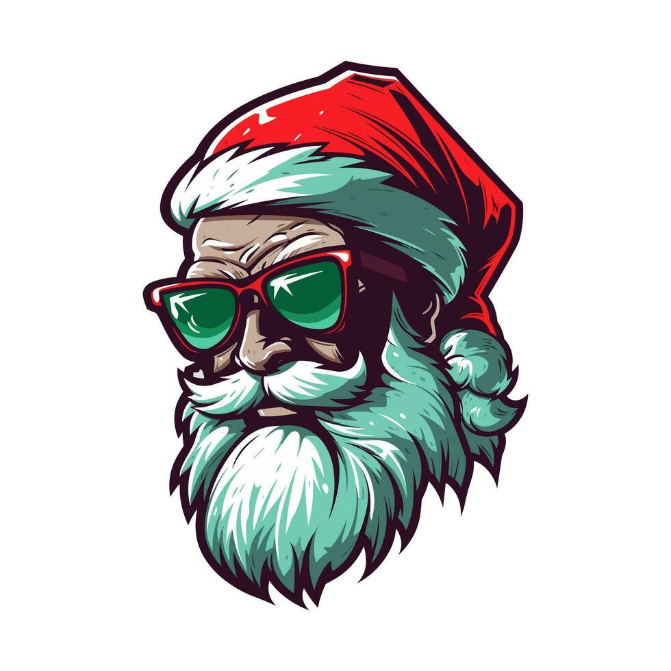 Sonnenbrille Santa Zombie Hand gezeichnet Logo Design Illustration vektor