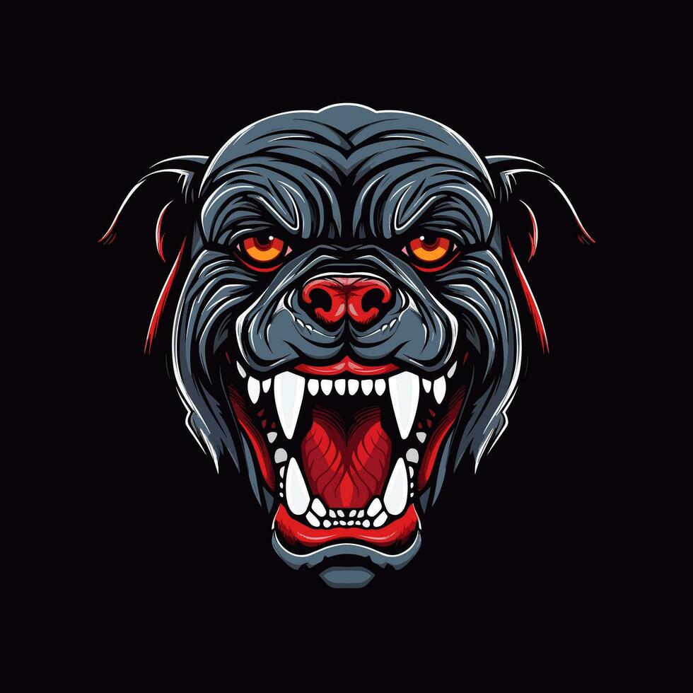 arg bulldogg huvud hand dragen logotyp design illustration vektor