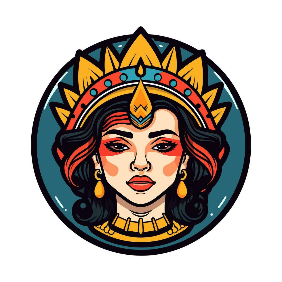 drottning prinsessa chicano flicka hand dragen logotyp design illustration vektor