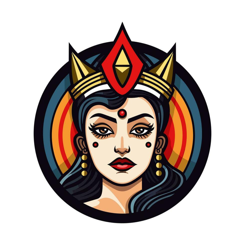 Königin Prinzessin chicano Mädchen Hand gezeichnet Logo Design Illustration vektor