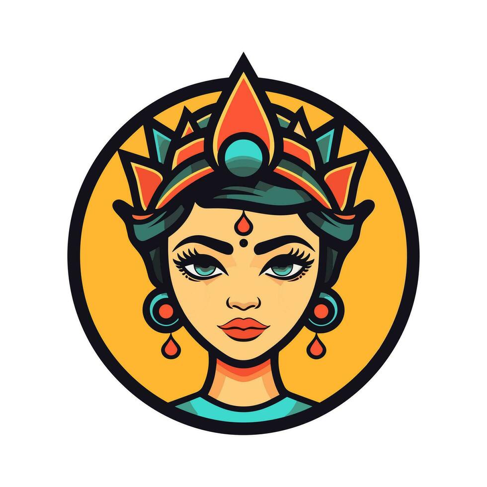 Königin Prinzessin chicano Mädchen Hand gezeichnet Logo Design Illustration vektor