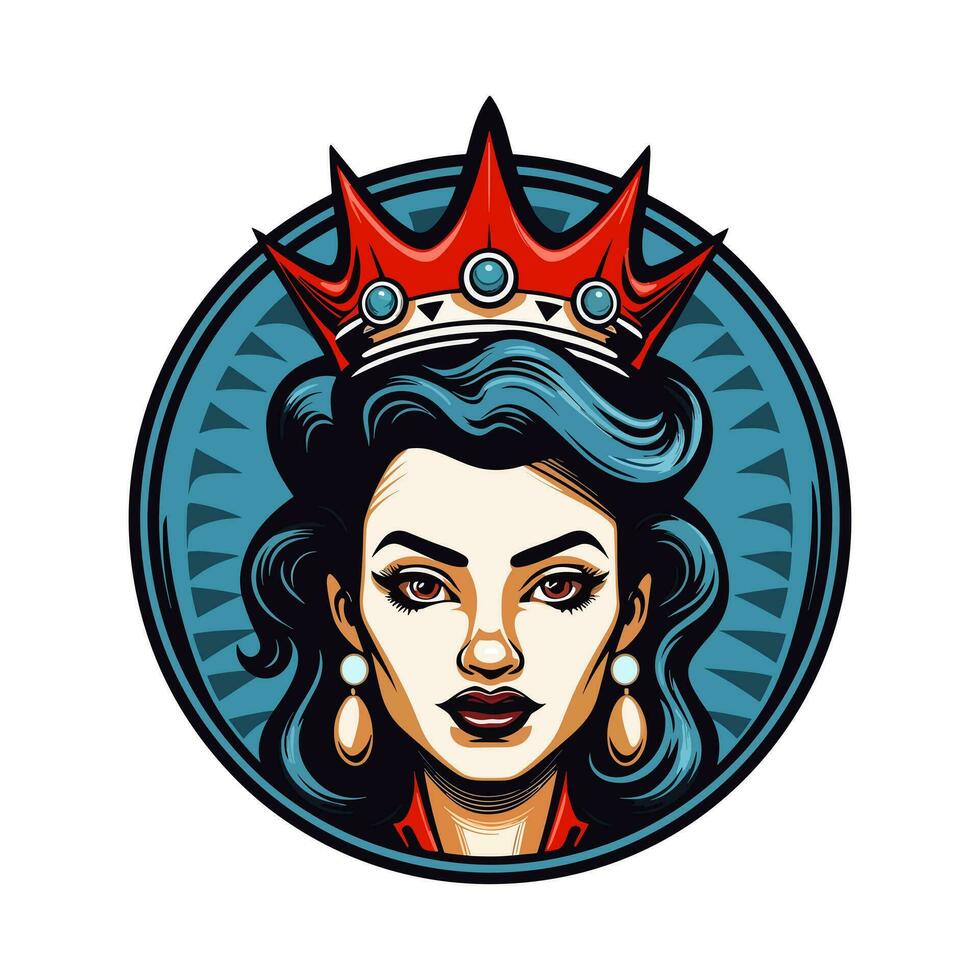 drottning prinsessa chicano flicka hand dragen logotyp design illustration vektor