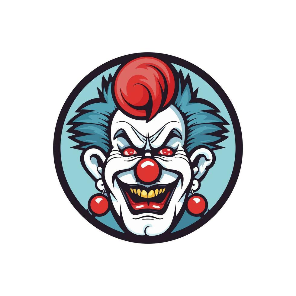 Fett gedruckt und auffällig Clown Kopf Logo Design Illustration, infundiert mit beschwingt Farben und kompliziert Einzelheiten, hervorrufen ein Sinn von Freude und Unterhaltung vektor