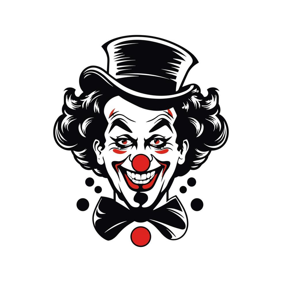 djärv och slående clown huvud logotyp design illustration, infuserad med vibrerande färger och invecklad detaljer, frammanande en känsla av glädje och underhållning vektor