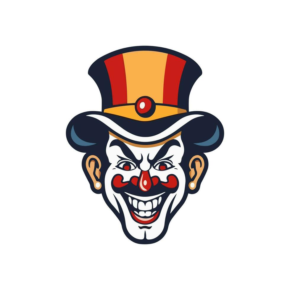 djärv och slående clown huvud logotyp design illustration, infuserad med vibrerande färger och invecklad detaljer, frammanande en känsla av glädje och underhållning vektor