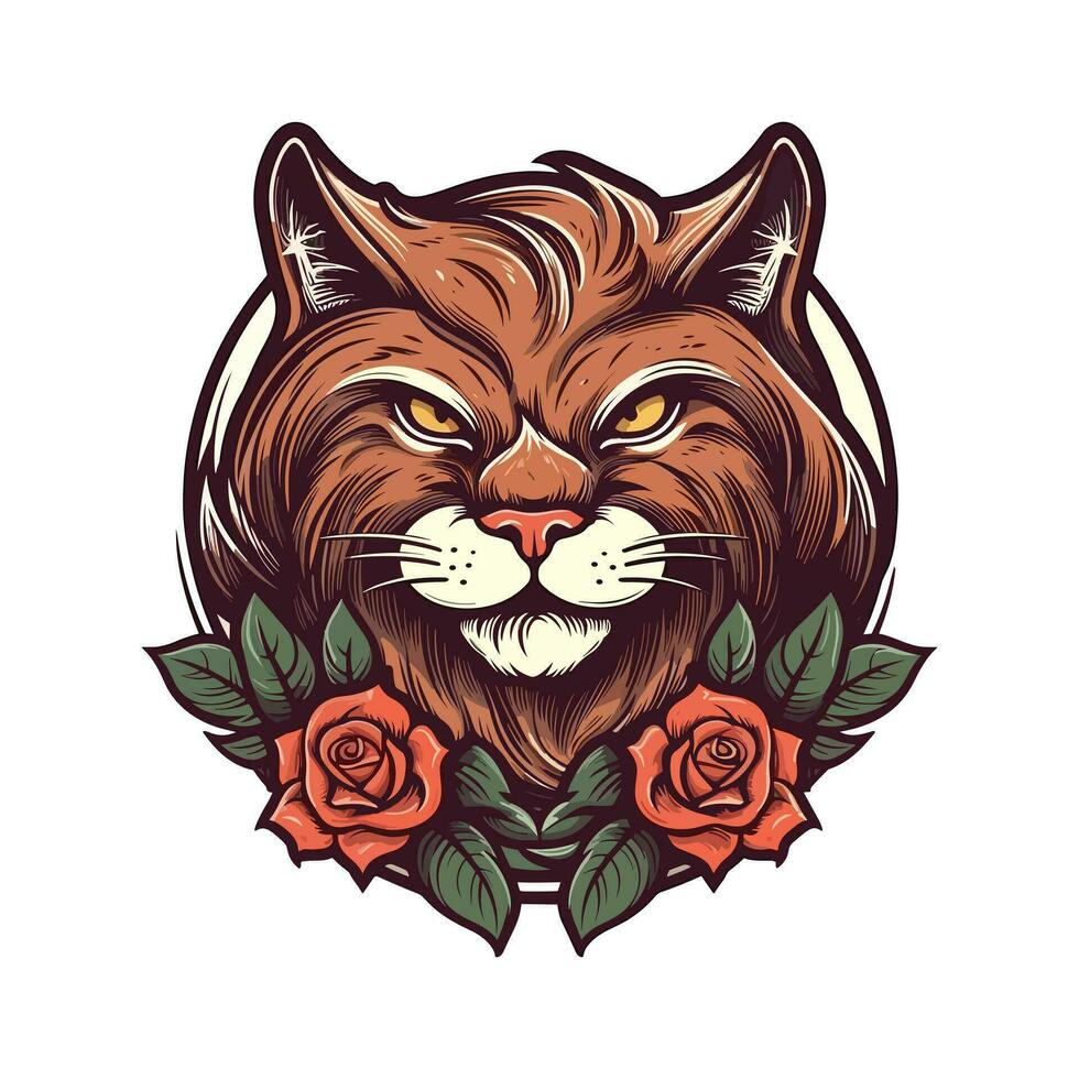 en charmig katt huvud Utsmyckad med delikat blommor, visat upp i en nyckfull vektor klämma konst illustration