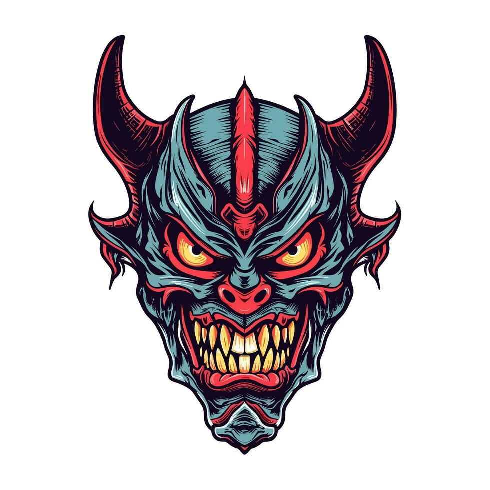 Erfassung das Wesen von böse mit ein Teufel Dämon Kopf Illustration, gefertigt im Vektor Format zum vielseitig verwenden im verschiedene Design Projekte