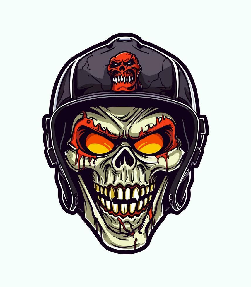 Schädel Zombie tragen Helm Vektor Clip Kunst Illustration