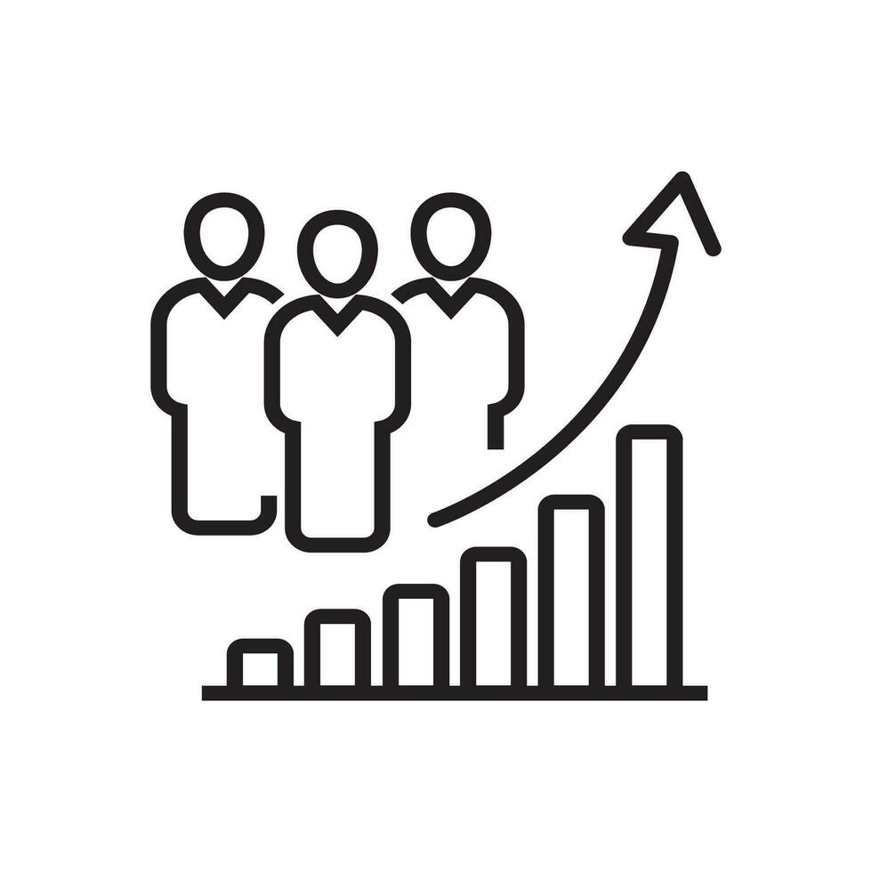 Population Wachstum Symbol, erhöhen, ansteigen Sozial Entwicklung, global Demographie, Menschen Evolution Diagramm, dünn Linie Symbol auf Weiß Hintergrund vektor