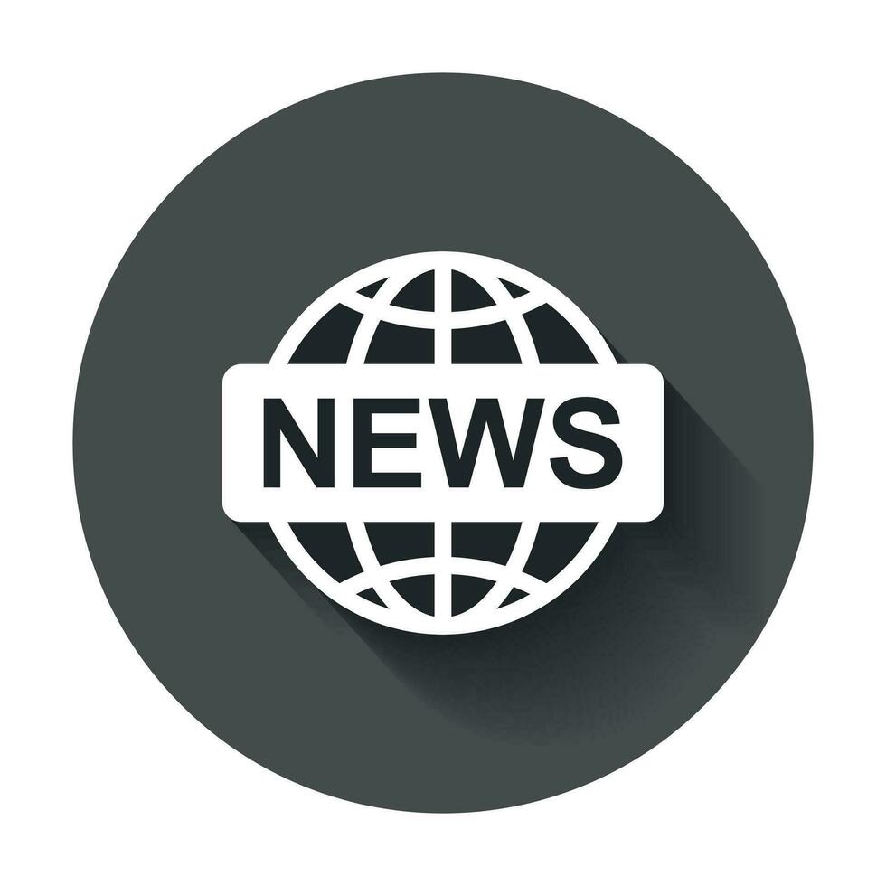 Welt Nachrichten eben Vektor Symbol. Nachrichten Symbol Logo Illustration auf schwarz runden Hintergrund mit lange Schatten.