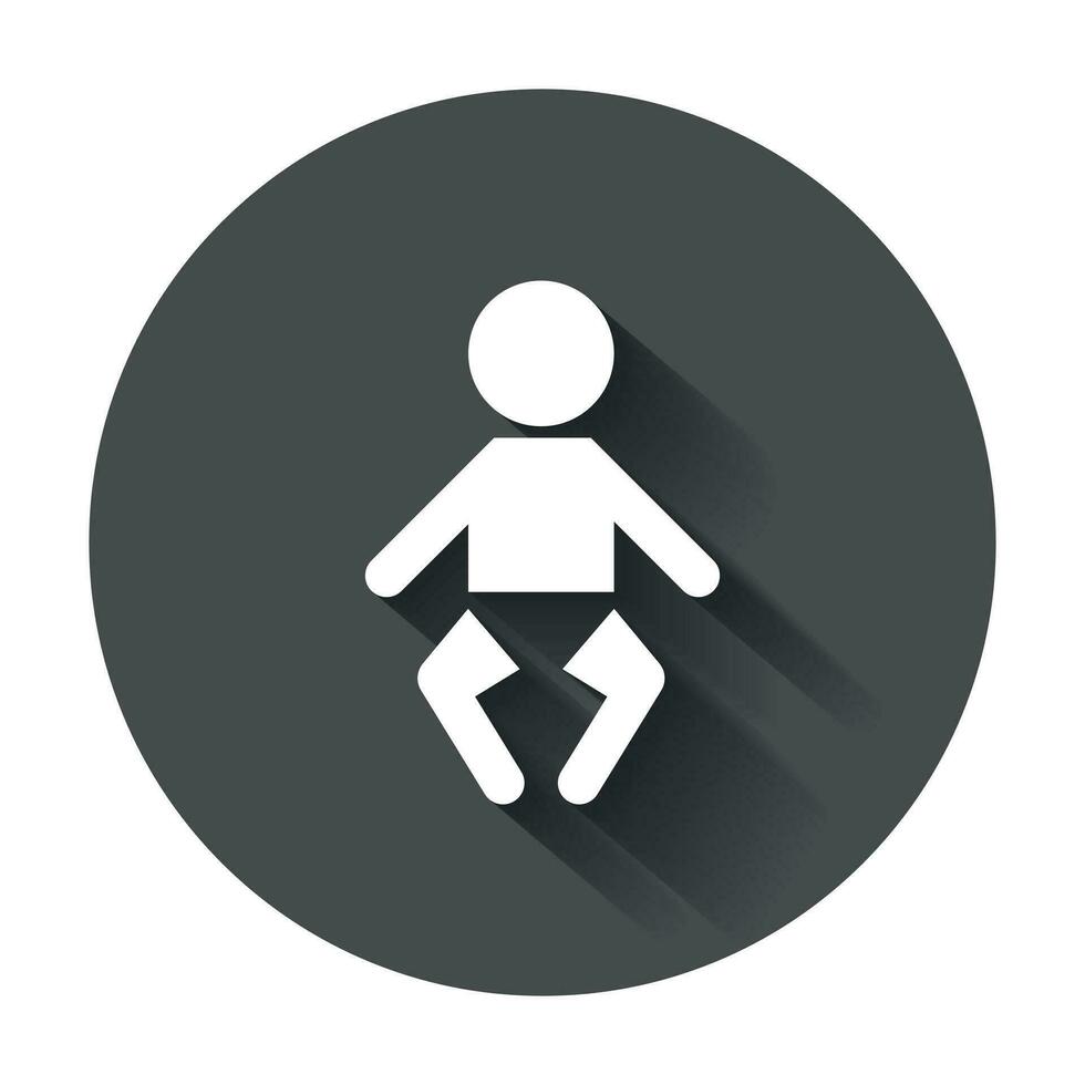 Baby Vektor Symbol. Kind eben Illustration auf schwarz runden Hintergrund mit lange Schatten.