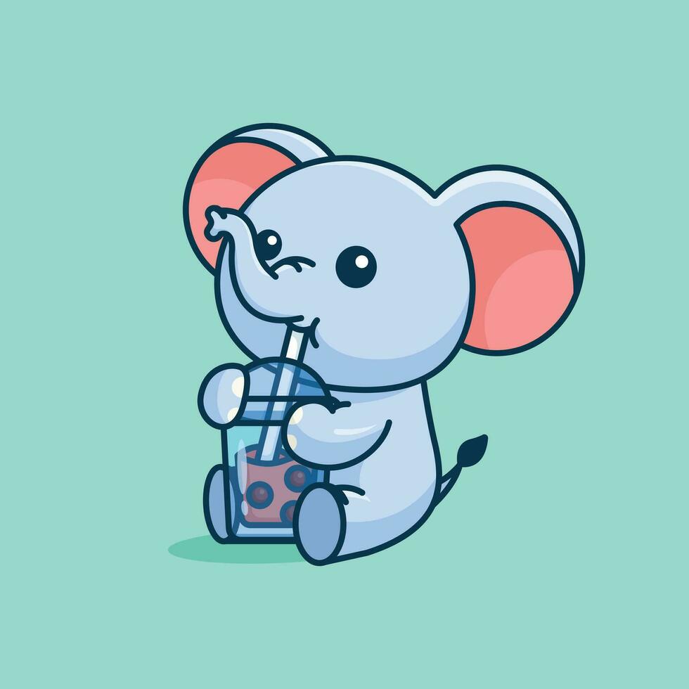 süß Elefant trinken Boba Milch Tee einfach Karikatur Vektor Symbol Illustration Tier trinken