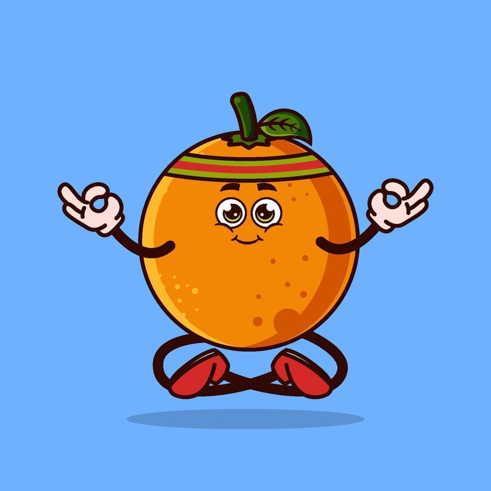 süßer orangefarbener Fruchtcharakter. Meditation Frucht Charakter Symbol Konzept isoliert. Emoji-Aufkleber. flacher Cartoon-Stil-Vektor vektor