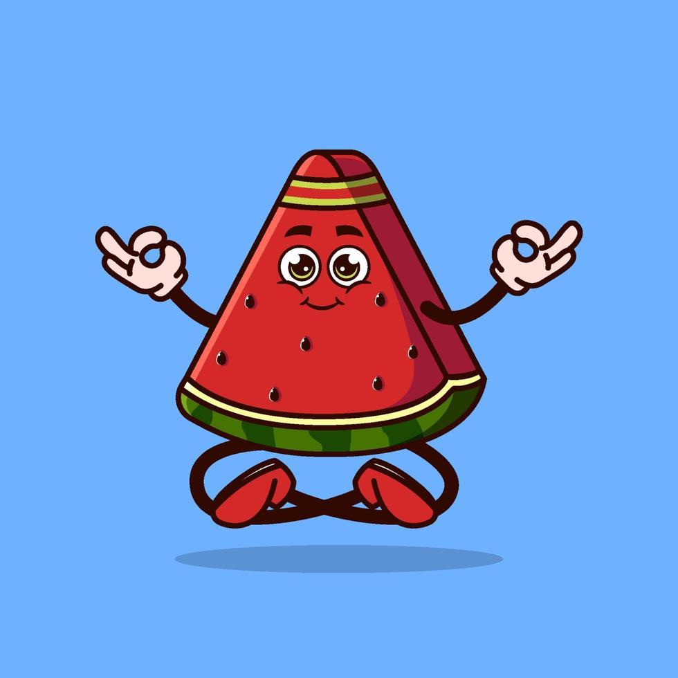 süßer wassermelonenfruchtcharakter. Meditation Frucht Charakter Symbol Konzept isoliert. Emoji-Aufkleber. flacher Cartoon-Stil-Vektor vektor