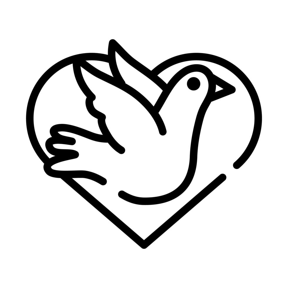 Herz Liebe Symbol mit Taube fliegen Linienstil-Symbol vektor