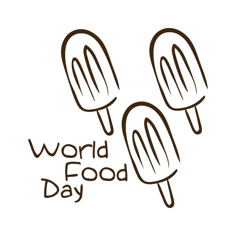 World Food Day Feier Schriftzug mit Eiscreme Linienstil vektor