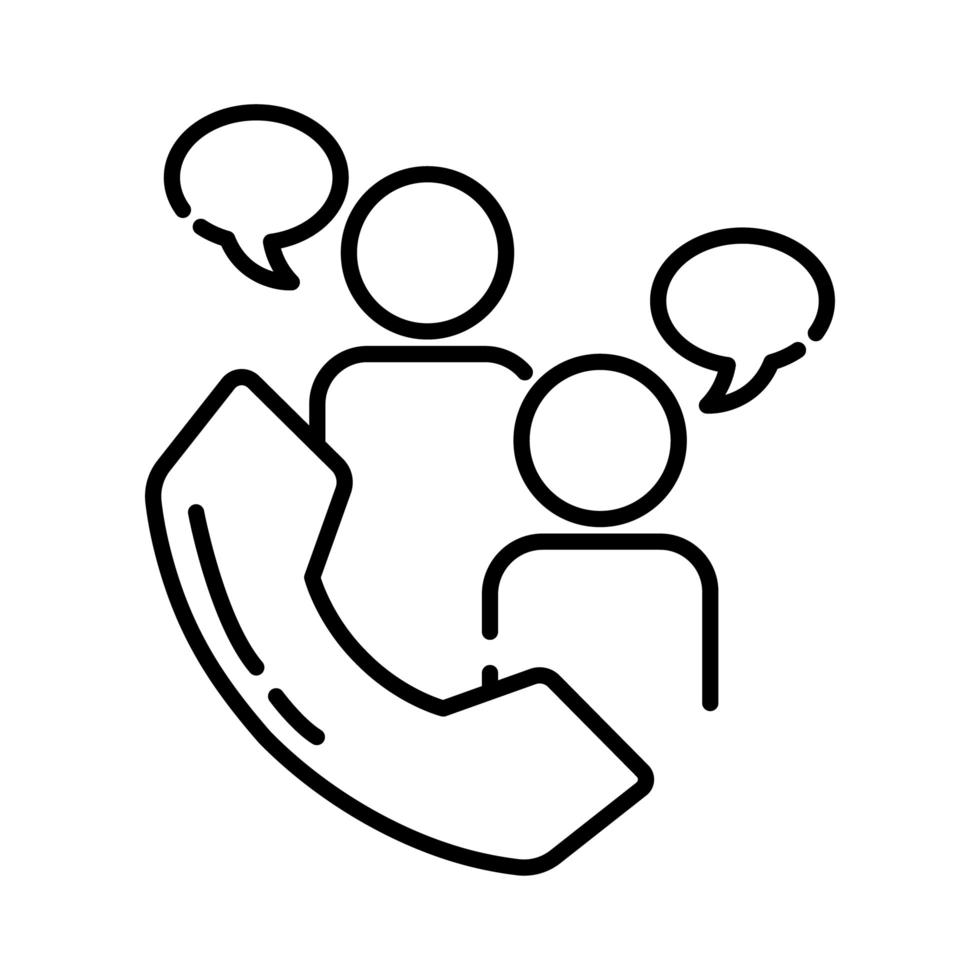Teamworker mit Sprechblasen und Telefon-Coworking-Liniensymbol vektor