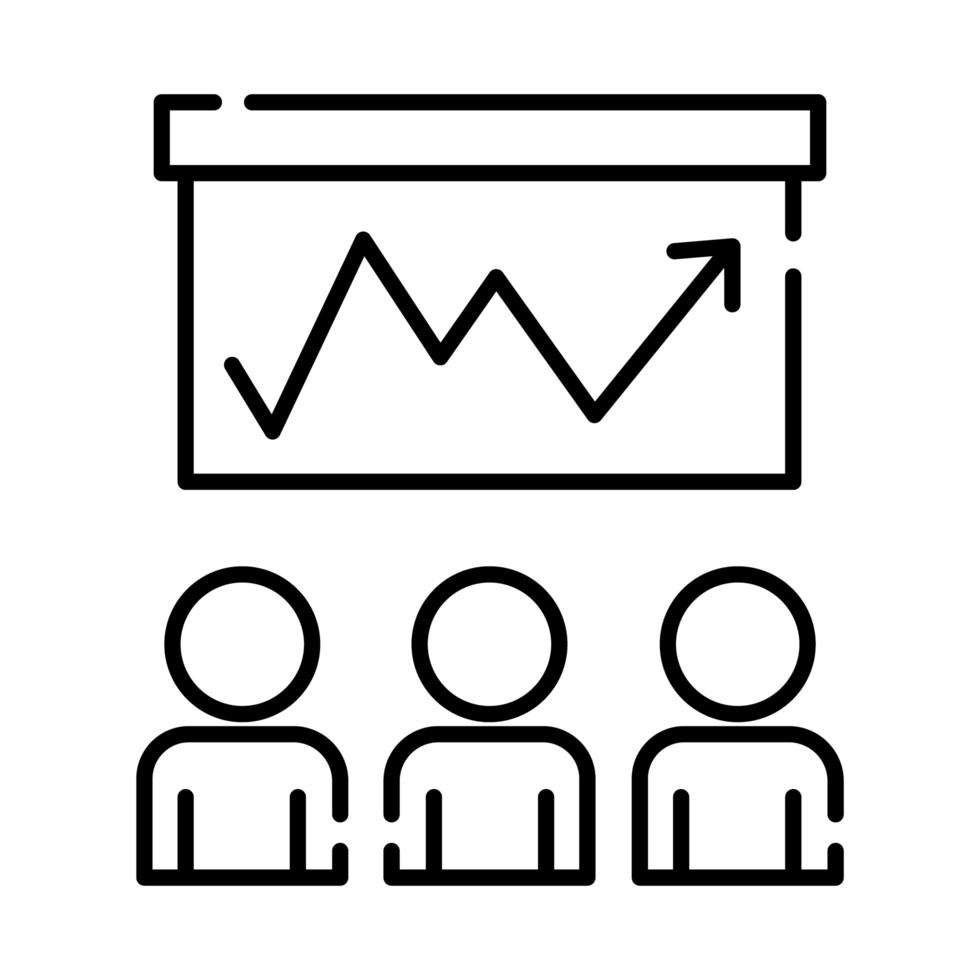 Teamworker-Figuren mit Statistik-Coworking-Liniensymbol vektor