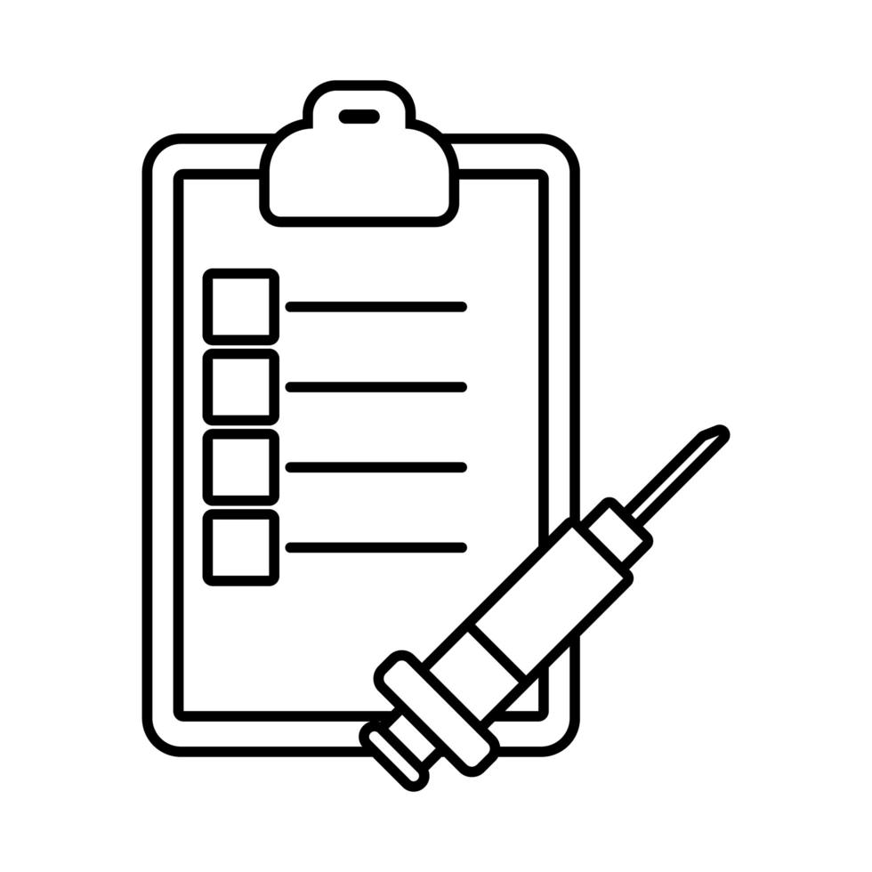 vaccinspruta med checklista linje stil ikon vektor