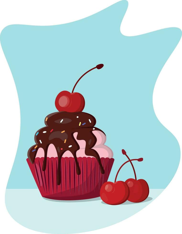 Cupcake mit Kirsche Schokolade Beere Kirsche Dessert Süss Geburtstag Urlaub vektor