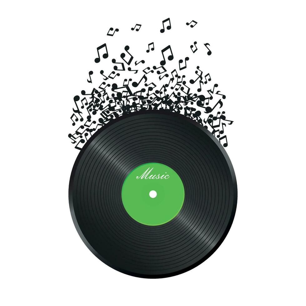 vinyl disk med flygande ljud notera. musik disk vektor illustration. ljud spela in.