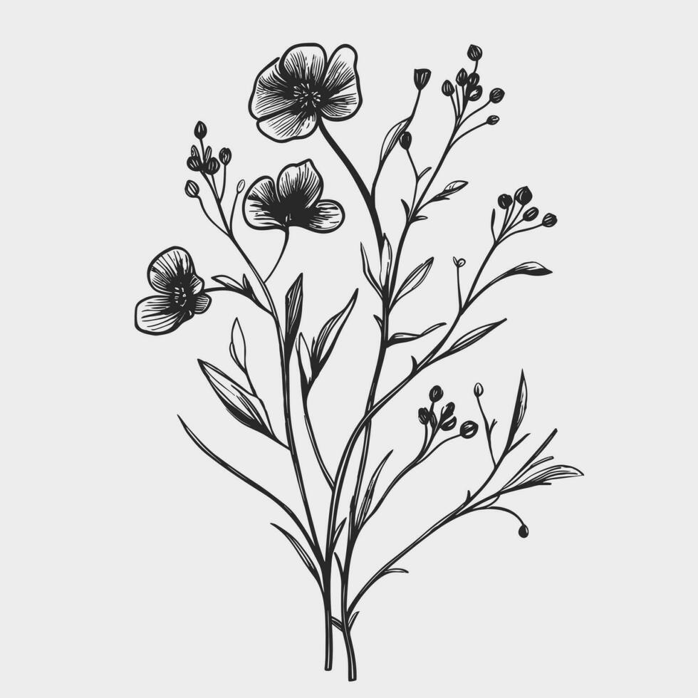 blomma illustrationer med tunn stam vektor