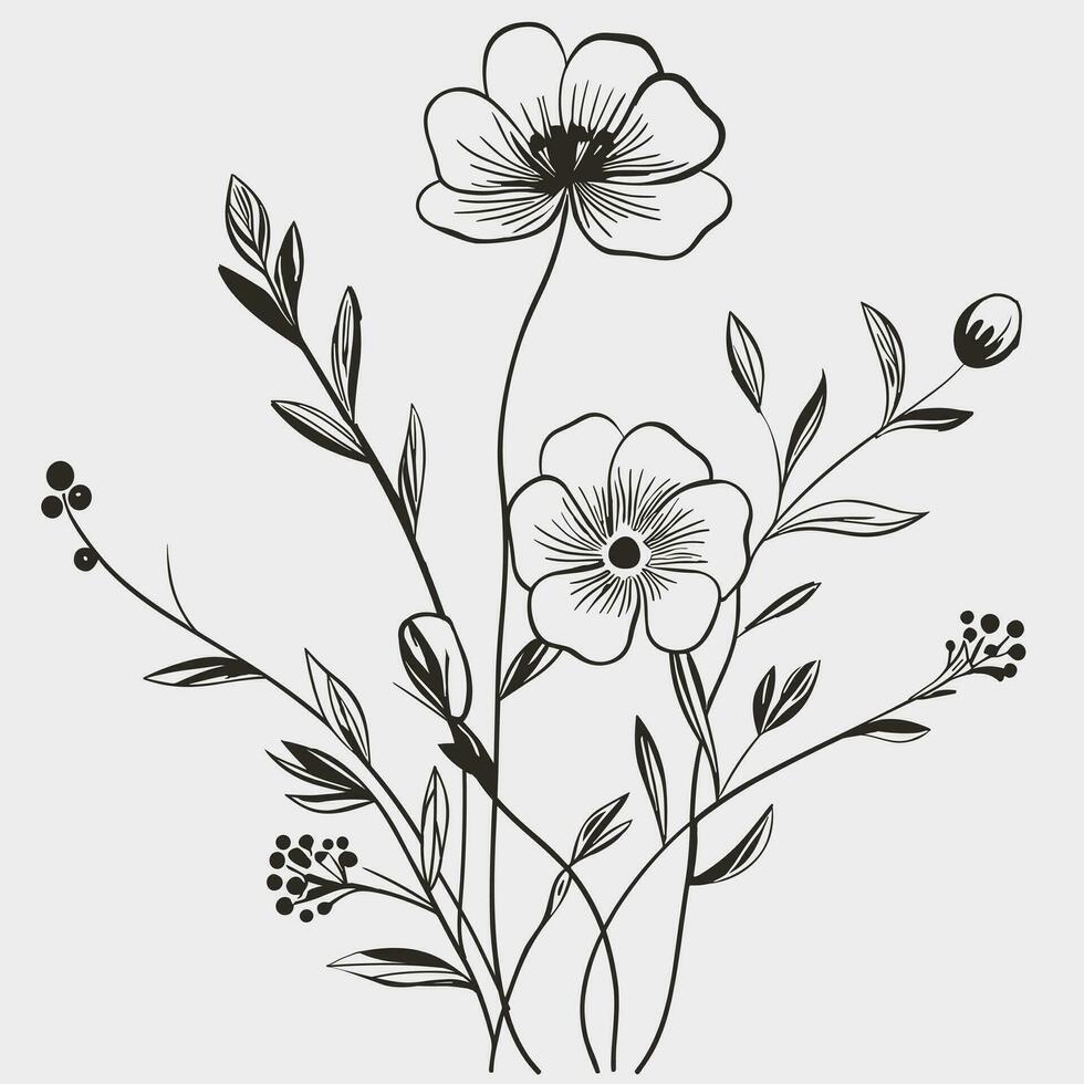 Blume Abbildungen mit dünn Stengel vektor