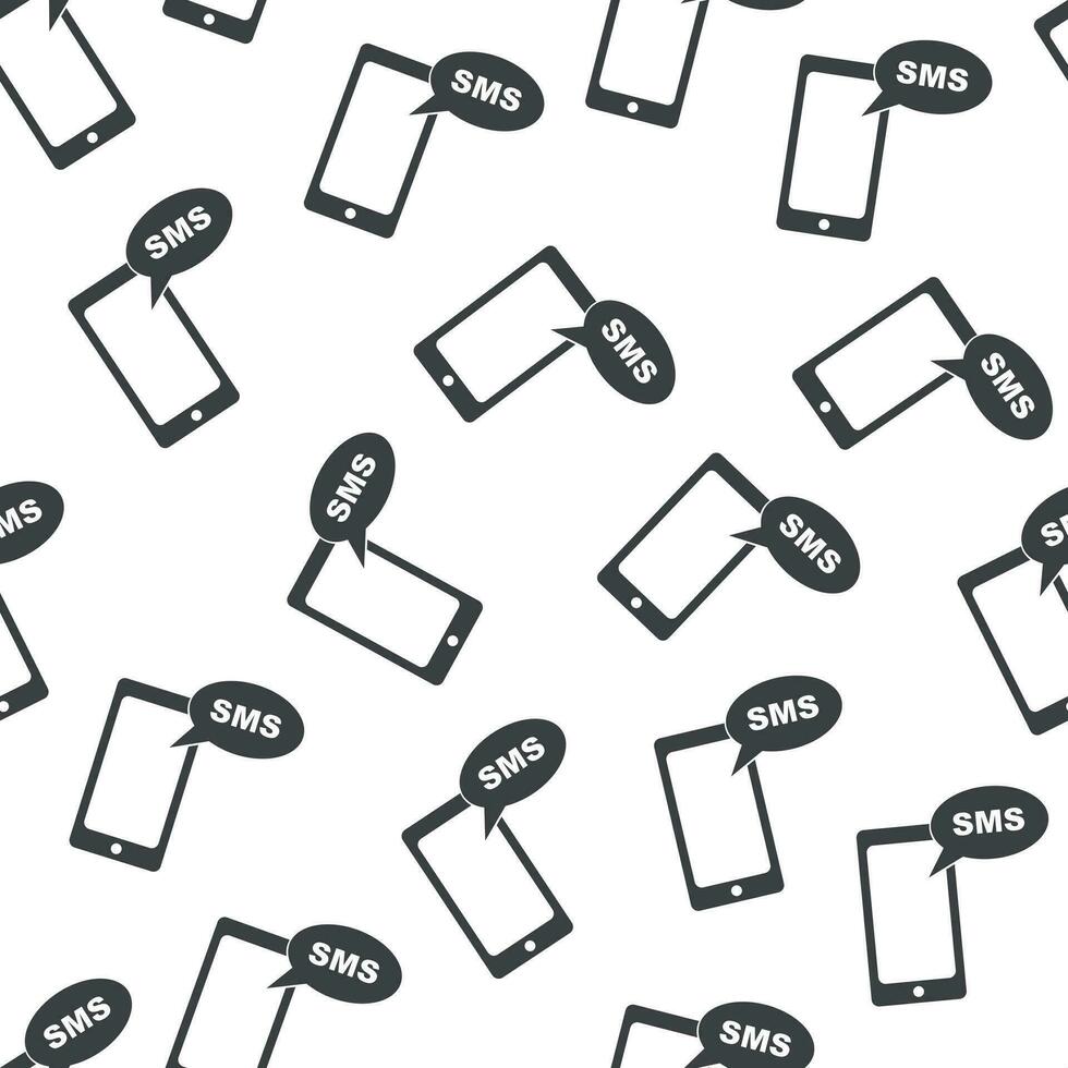 Smartphone mit SMS nahtlos Muster Hintergrund. eben Vektor Illustration. Handy, Mobiltelefon Telefon Zeichen Symbol Muster.