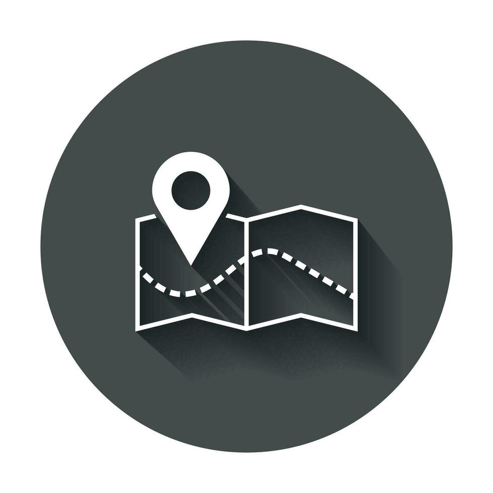 Stift auf das Karte Symbol. Karte Geographisches Positionierungs System Vektor Illustration mit lange Schatten.