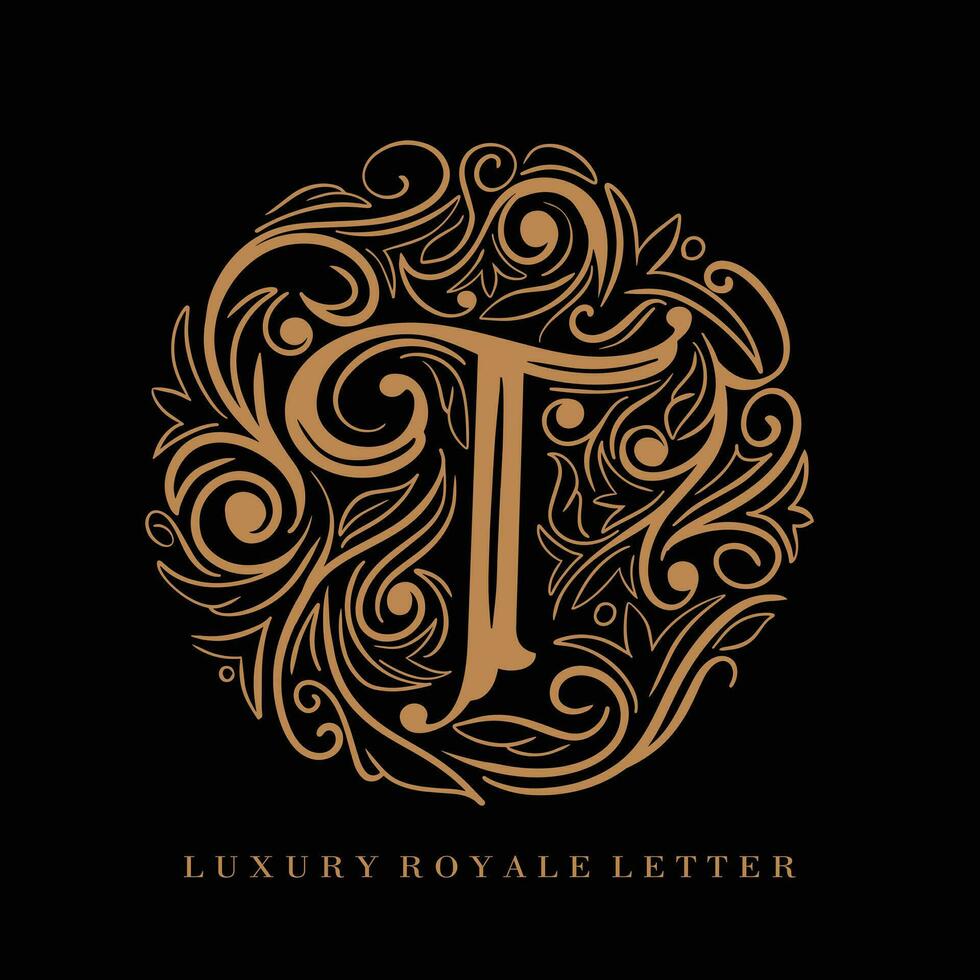 brev t lyx kunglig cirkel prydnad logotyp vektor
